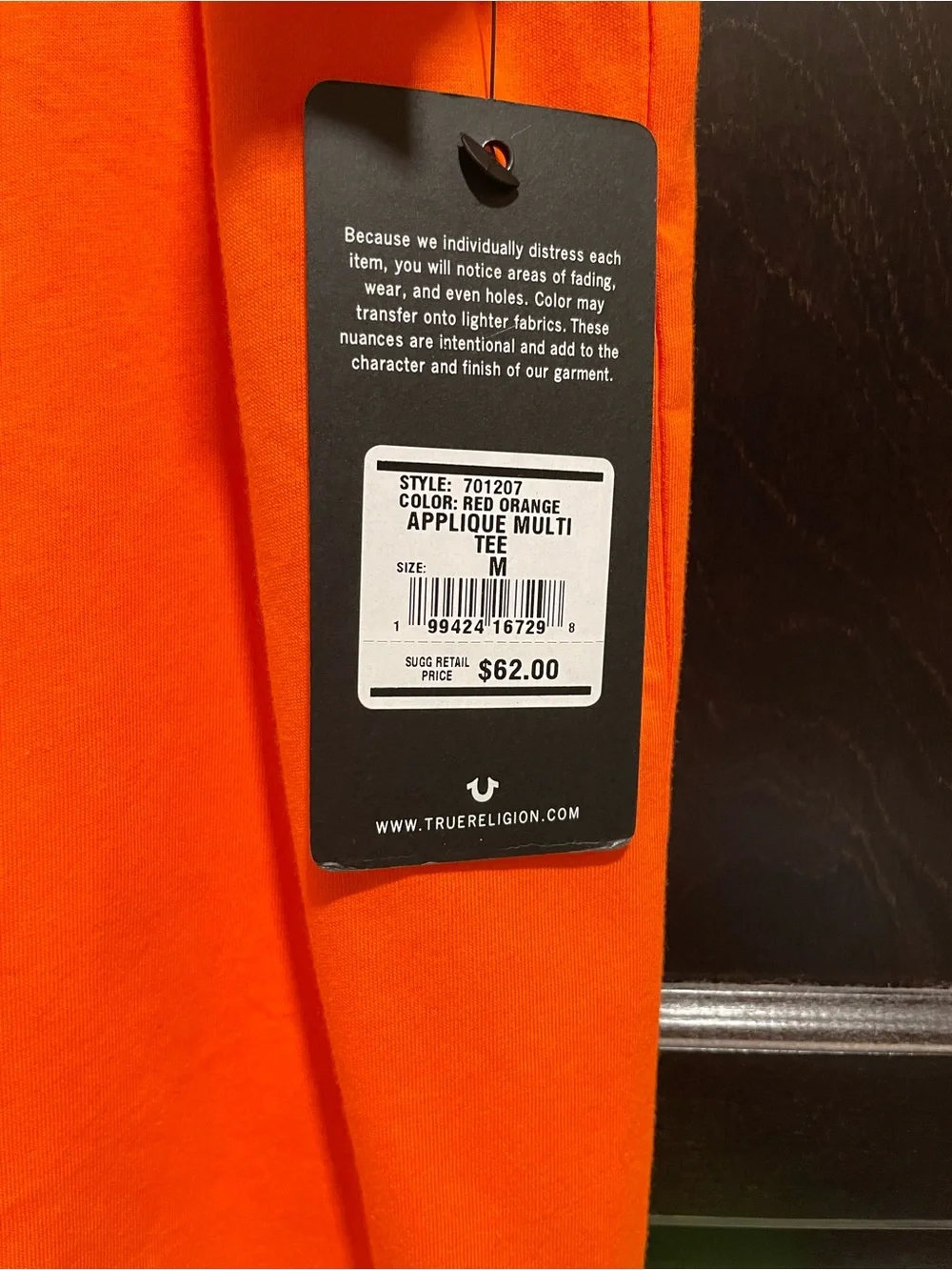 NWT True Religion Red Orange Appliqué Multi Tee Medium
